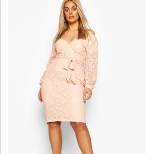 Boohoo Plus Lace Off The Shoulder Midi Dress